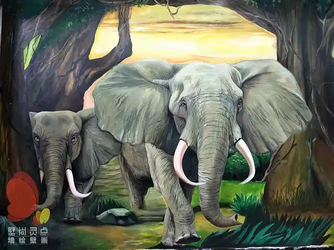 儿童乐园里的3d立体画圆鼓鼓的豹子