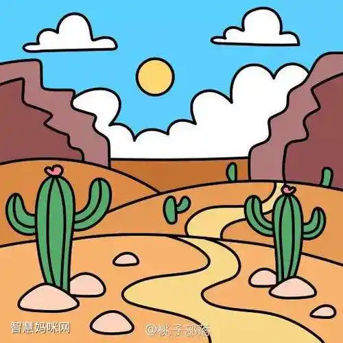 沙漠风景简笔画欣赏5张
