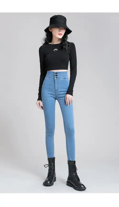 keyuyao高端原创女装 蜜桃臀牛仔裤女2021秋季新款高腰显瘦小脚阔腿裤