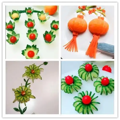 年夜饭少不了喜庆,1根黄瓜,给家宴加分,5款简易花式摆盘送给你