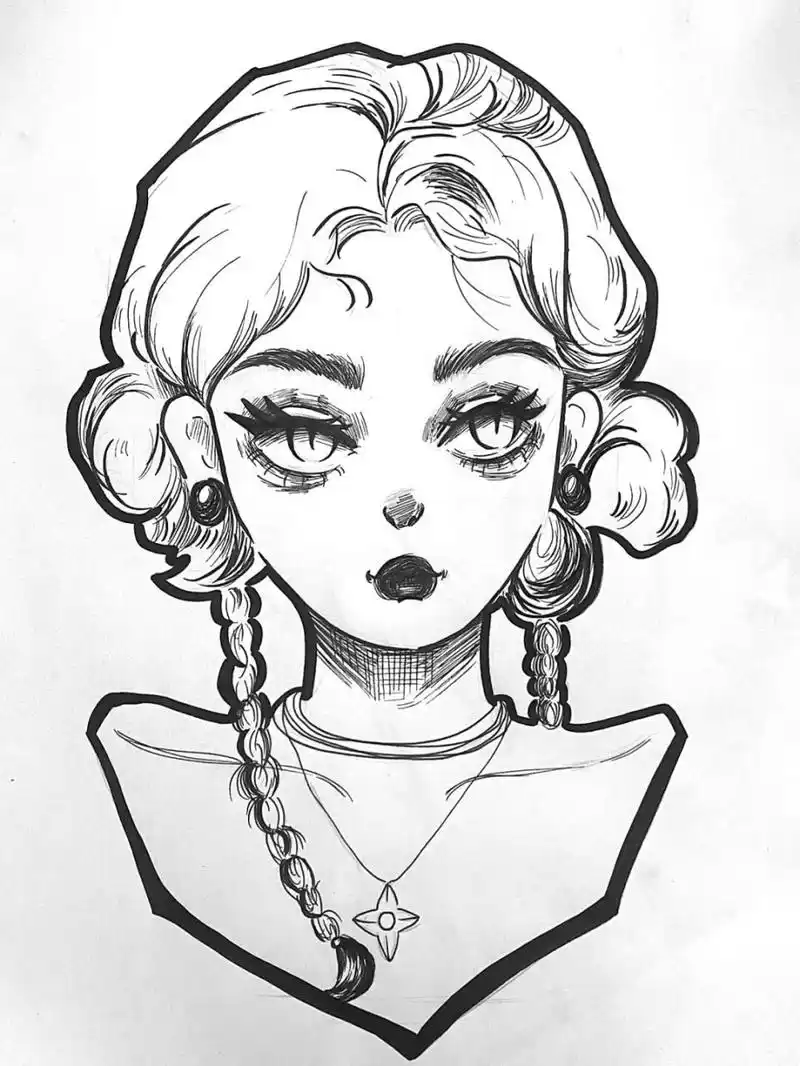 黑白线描人物 #线描##线描画# #黑白线描# #人物线描#