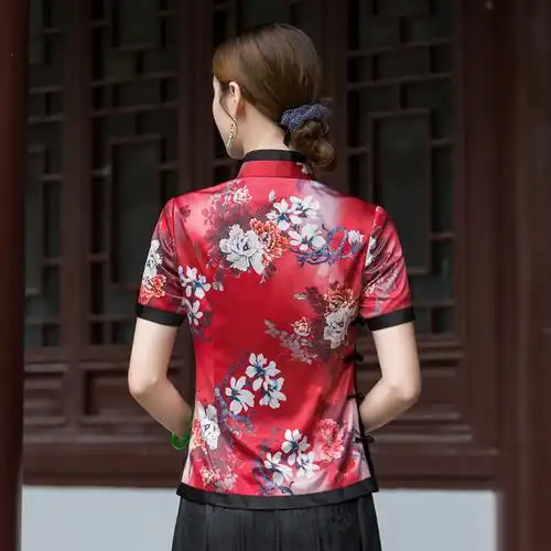 华族经典唐装女夏中式复古开襟盘扣修身显瘦优雅上衣