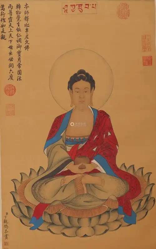 丁观鹏佛像设色绫本立轴