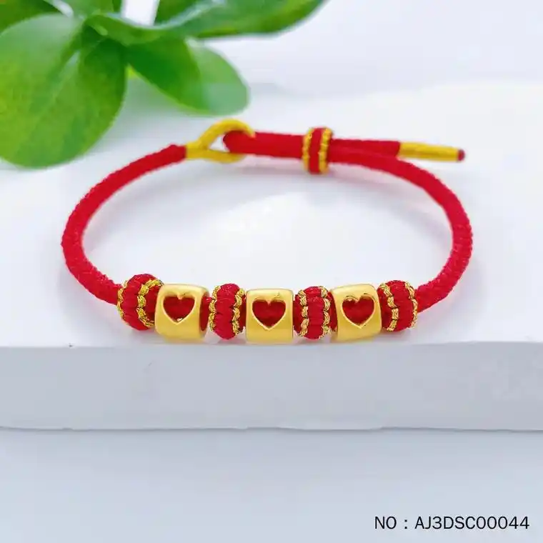 3d硬金爱心数字520转运珠红绳调节成品手串 成色:足金 克 - 抖音