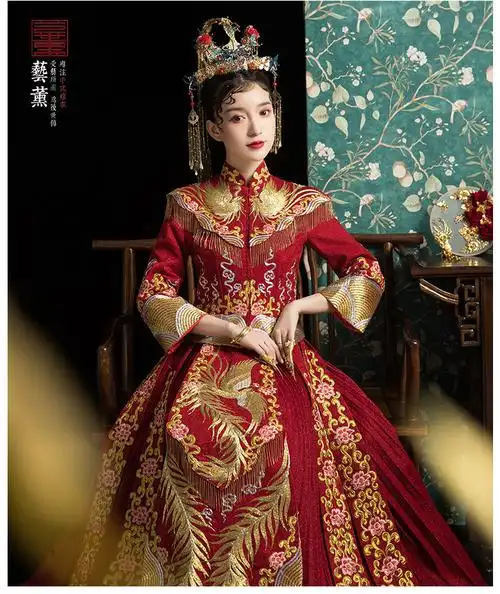 秀禾服新娘2019新款结婚中式礼服凤冠霞帔嫁衣龙凤褂古装婚服秀和