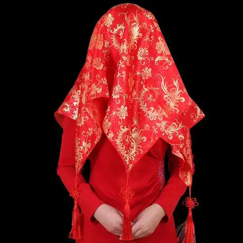新娘红盖头镂空中式秀和服刺绣盖头婚庆纱巾喜帕结婚喜字新娘喜帕