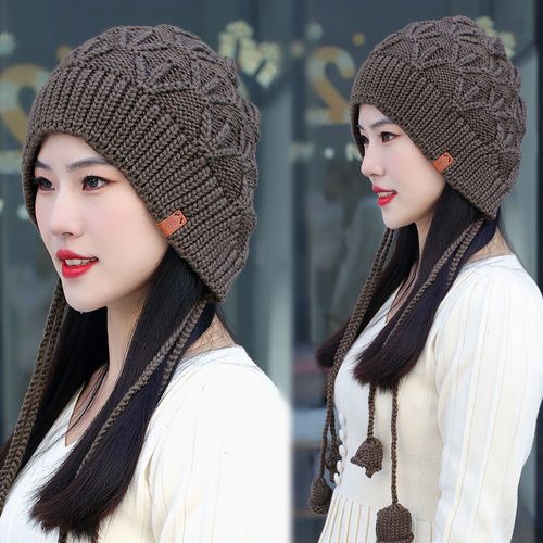 复古编织毛线帽女秋冬甜美可爱针织保暖护耳帽子