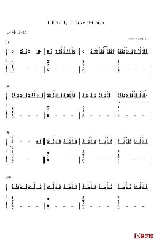 i hate u  i love u钢琴简谱-数字双手-gnash1
