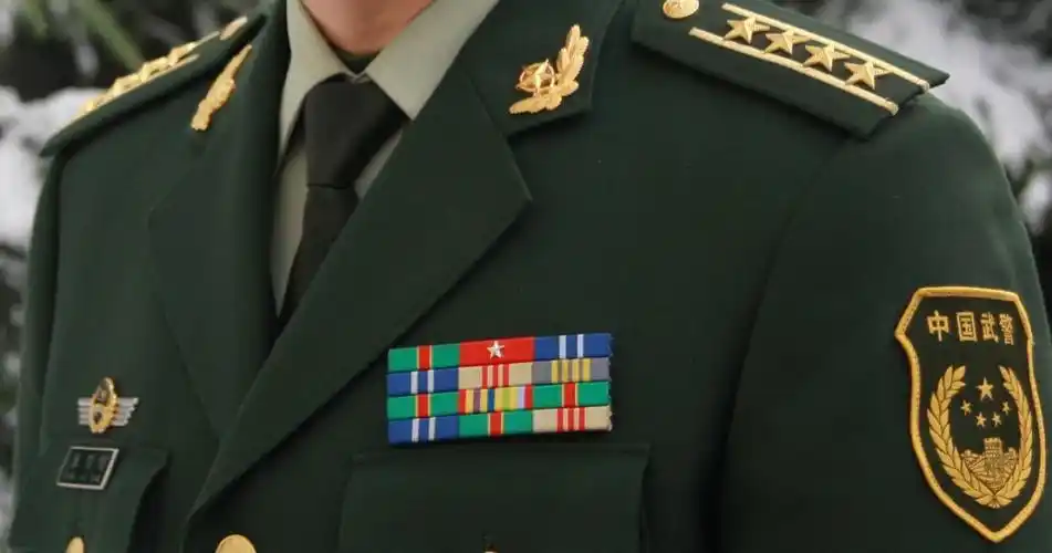 有四排资历章,中间红色的级别略章只有一颗白色星徽,标配是大校军衔