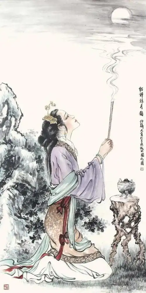 名家人物画貂蝉拜月图欣赏