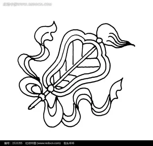 手绘绸带捆绑的芭蕉扇