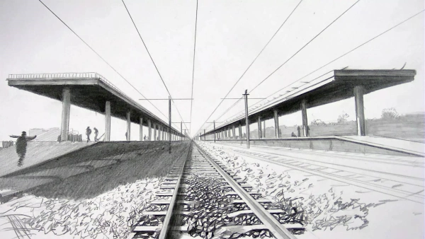 如何用一点透视画室外风景建筑