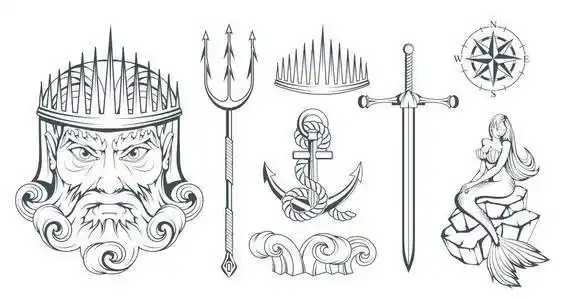 希腊神话.海王星三叉戟.奥林匹克神收藏.手拉人的头.大胡子的人.