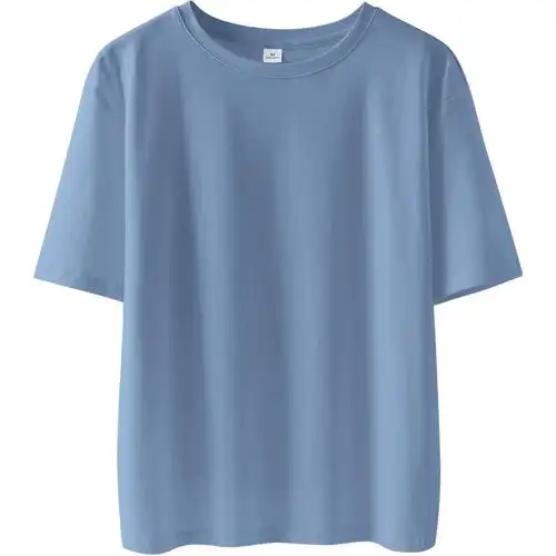 雾霾蓝色短袖夏纯棉宽松显瘦t恤纯色百搭优质棉好面料精做工不易褪色