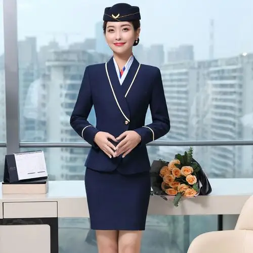 长袖时尚空姐职业女裤套装酒店工作工作制制服职业女裤套装