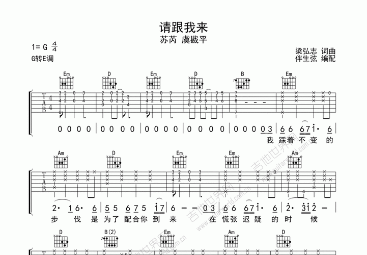 请跟我来吉他谱_苏芮_g调弹唱 - 吉他世界