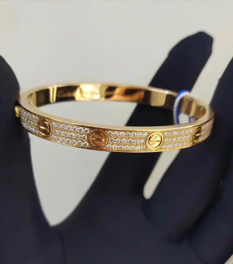 玫瑰金宽版满天星满钻手镯 cartier/卡地亚 n6036918 love系列 玫瑰金