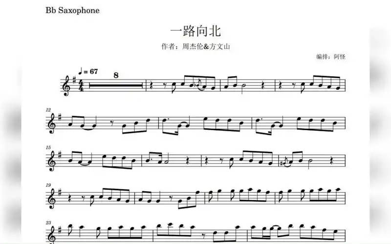 【萨克斯谱】一路向北 完整版 第6首