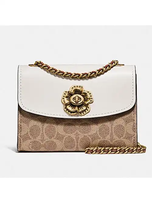 蔻驰coach山茶花parker迷你女士18号单肩斜挎包白色34256b4ha