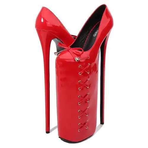 网红红鞋子女潮鞋超火30公分超高高跟鞋细跟漆皮单鞋