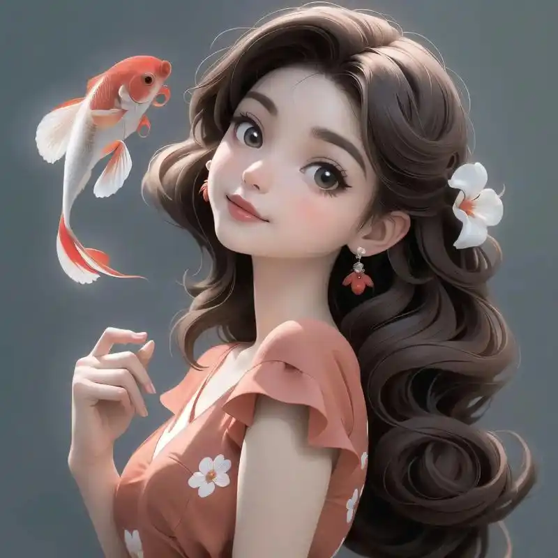 女生头像锦鲤女孩见者好运长发篇