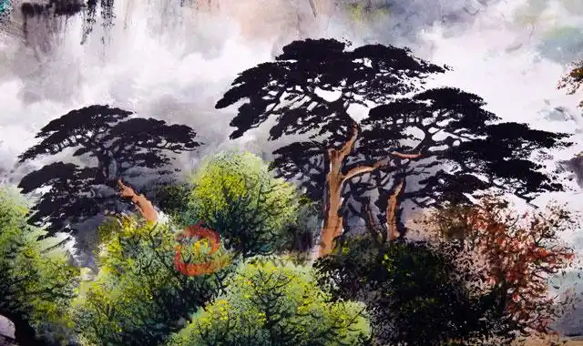 宋九志国画大师九寨沟山水图