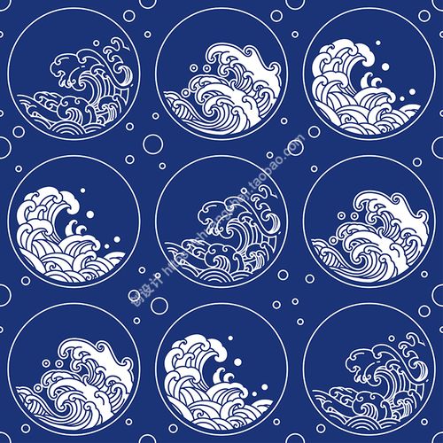 中国风蓝色波纹 圆形浪花海浪风浪花纹图案 ai格式矢量设计素材