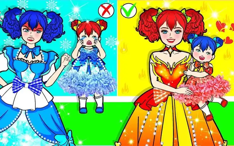 纸娃娃动画:冰火换装大挑战,冰公主vs火公主,谁的亲子套装更漂亮?