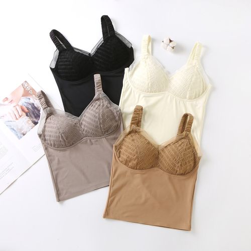 冰丝磨毛保暖背心女士无痕一体带胸垫内穿打底秋冬款上衣吊带内衣