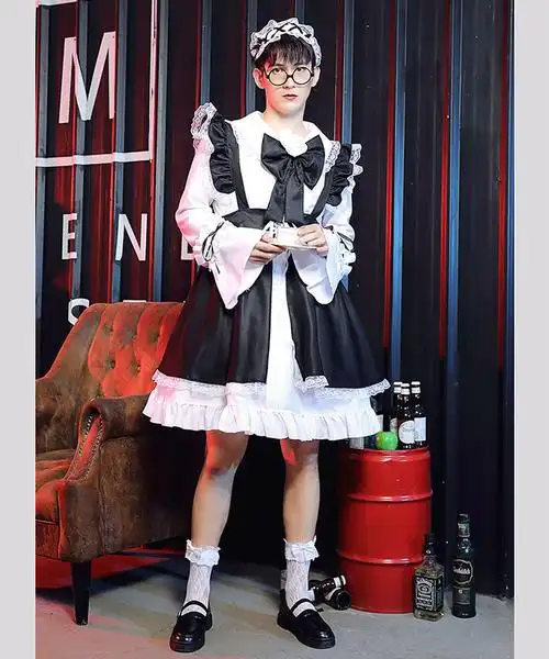 日系女仆洛丽塔cos服男生女仆洛丽塔洋装 黑白lolita服装 派对演出服