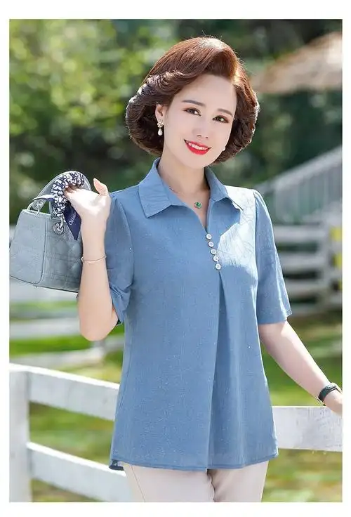 人时尚阔太太上衣中年女装洋气妈妈橘色短袖单上衣xl建议100斤以内