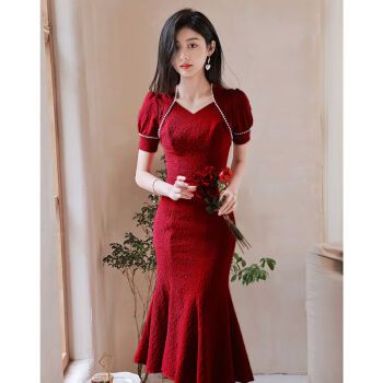 拓学中式婚礼敬酒服旗袍中国风现代法式鱼尾晚礼服2023新款平时可穿订