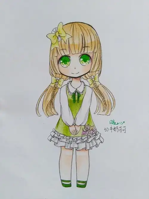 手绘 彩铅 q版 女孩