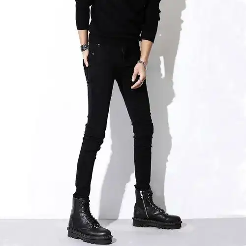 春季男士潮牌黑色牛仔裤修身韩版潮流休闲小脚裤显瘦学生长裤紧身