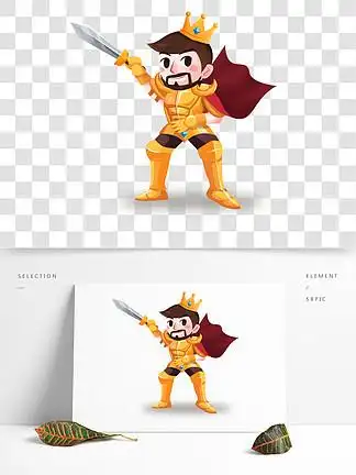 卡通帅气盔甲国王持剑出征