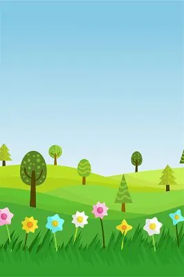 绿色卡通插画春天小清新田园草地背景