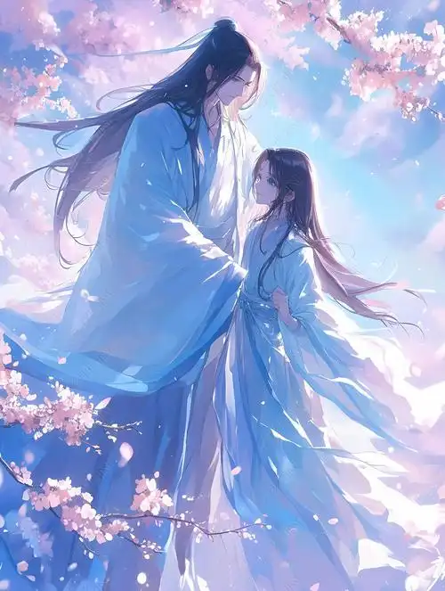 原创古风情侣春日唯美卡通立绘言情小说封面背景-版权可商用