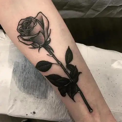 小臂黑灰写实玫瑰纹身图案