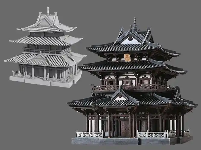 【3dmax场景建模】古风楼阁建筑模型,模型基础布线详解,新手小白必备