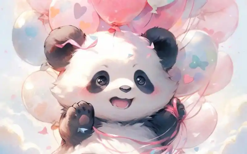 手机壁纸〕熊猫和94气球