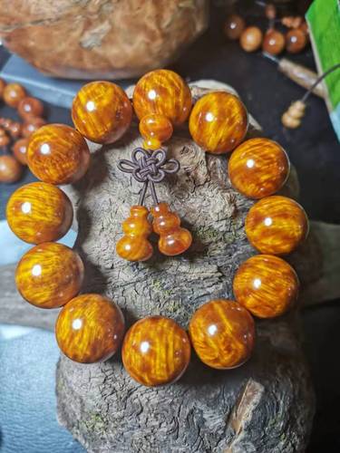 东北琥珀木原木料松明子沉化老料北沉香手串全透固化手串玉化佛珠