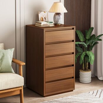 实木色五简约现代卧室靠墙收纳柜客厅斗橱抽屉柜子储物柜 五斗-郁金