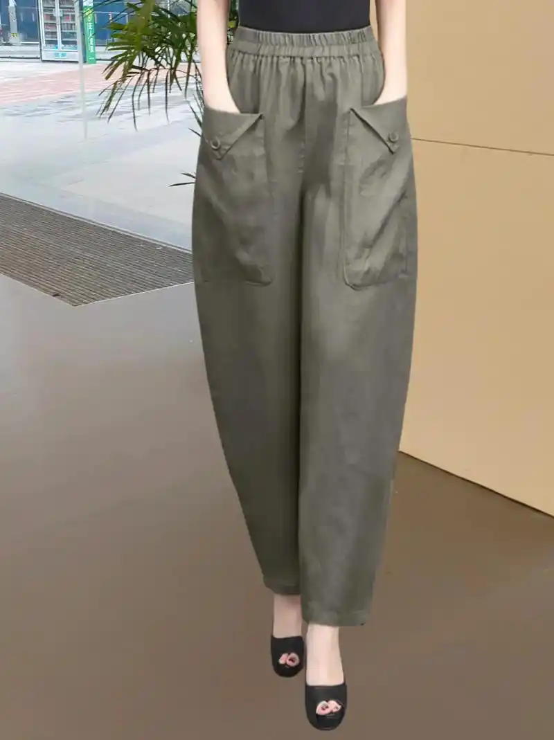 100%纯亚麻灯笼裤纯色休闲棉麻哈伦裤女 - 抖音