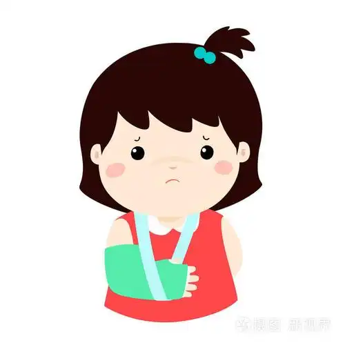 可爱的小女孩手骨从事故折断手臂夹板矢量