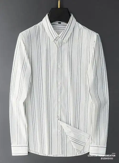 高领衬衣男条纹衬衫2020秋季轻奢彩色长袖韩版潮流休闲修身青年男士薄