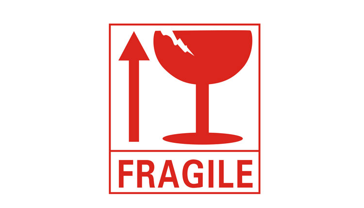不干胶标签小心易碎英文易碎标贴外贸易碎标签警示标签易碎品贴纸-「