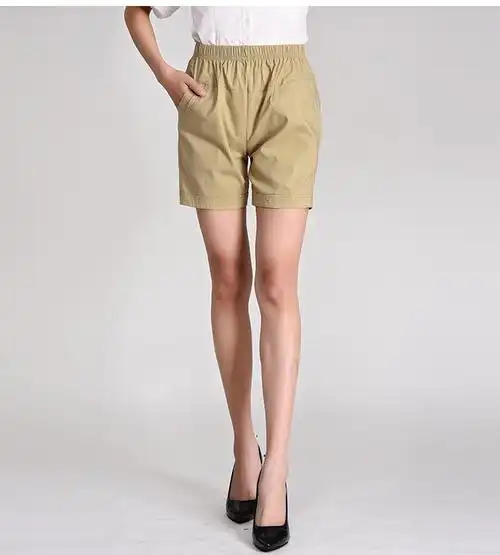 中年女士短裤女夏外穿妈妈夏装棉弹力松紧腰高腰中老年宽松五分裤