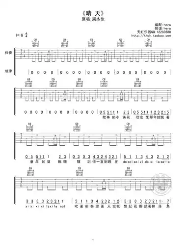 周杰伦 晴天吉他谱简单版1.png