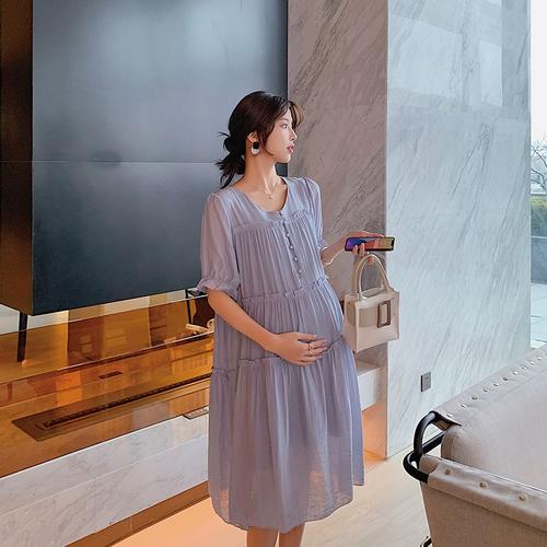 孕妇夏装连衣裙2023新款宽松夏季薄款中长款气质遮肚孕妇装裙子韩