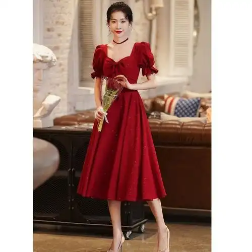 酒红色大码敬酒服新娘结婚订婚高级感回门礼服女平时可穿胖mm显瘦